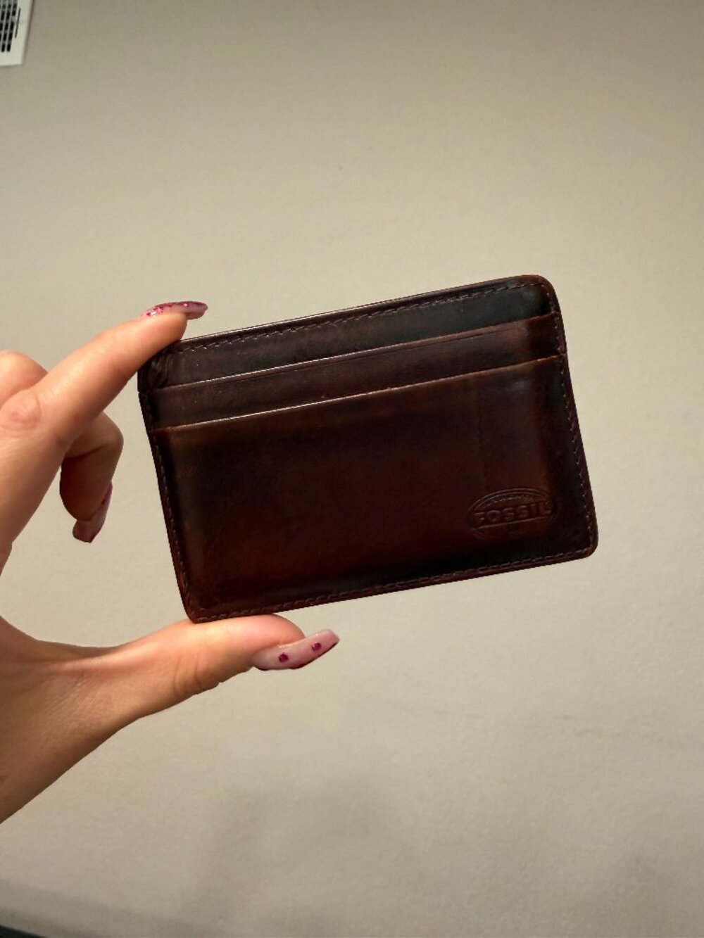 Fossil Genuine Dark Brown Leather Slim Card Case Wallet Minimalist EDC